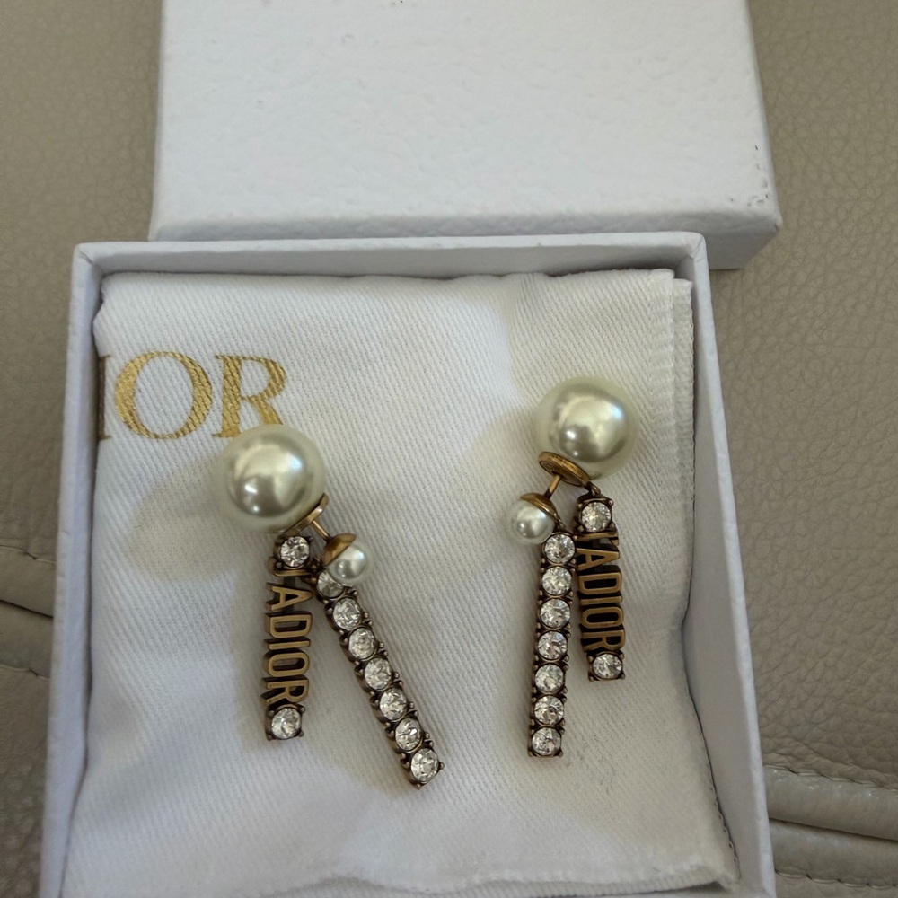 Dior Gold-Tone J'Adior Pearl and Crystal Drop Earrings